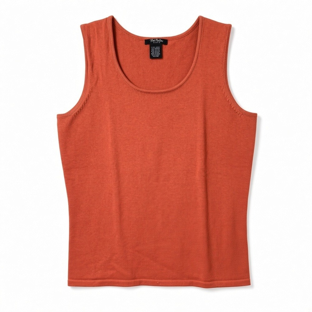 Bob Mackie Studio Women Medium Orange Knit Scoop Neck Tank Top Rust Earthy Fall